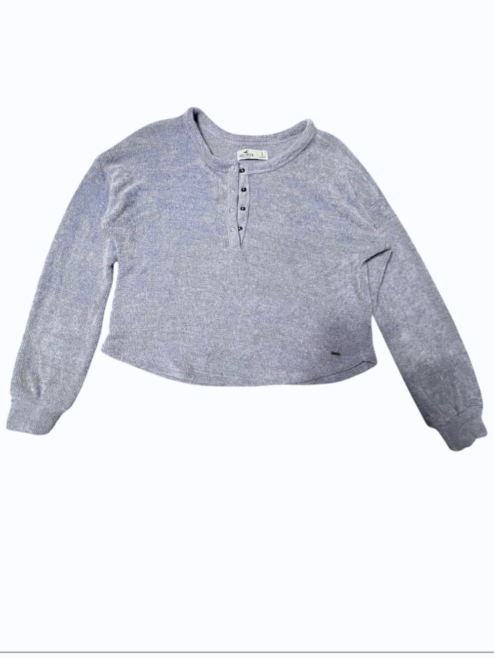 Hollister Women’s Cropped Henley Long Sleeve Top - Light Blue/Lavender